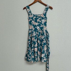 Effie’s Heart Floral Fit & Flare Dress Tie Waist Teal Blush & White Print XS